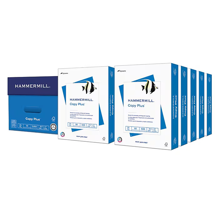 Hammermill Copy Plus 8.5″ x 11″ Copy Paper, 20 lbs., 92 Brightness, 5000 Sheets