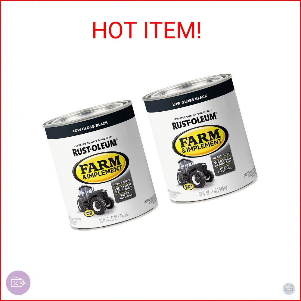 Rust-Oleum 280107-2PK Farm & Implement Enamel Paint, Quart, Low Gloss Black, 0.2