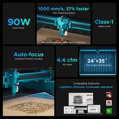 OMTech 80W 35×24 CO2 Laser Engraver Cutter Cutting with CW-5200 Water Chiller