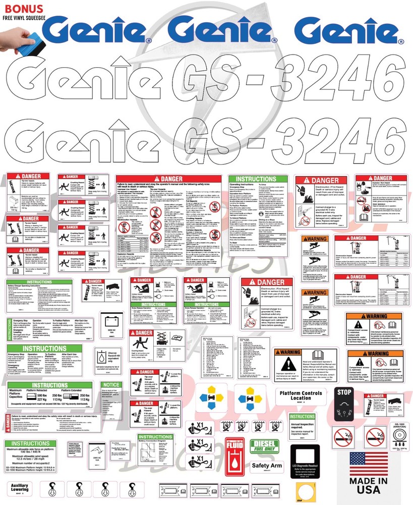 Fits Genie GS-3246 Scissor Lift Decal Kit – Laminated 3M Vinyl / Free Shipping