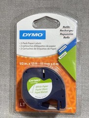 Dymo letratag LT refill 2 Pack Paper Labels 1/2 In X 13 Ft -12 Mm X 4 M White