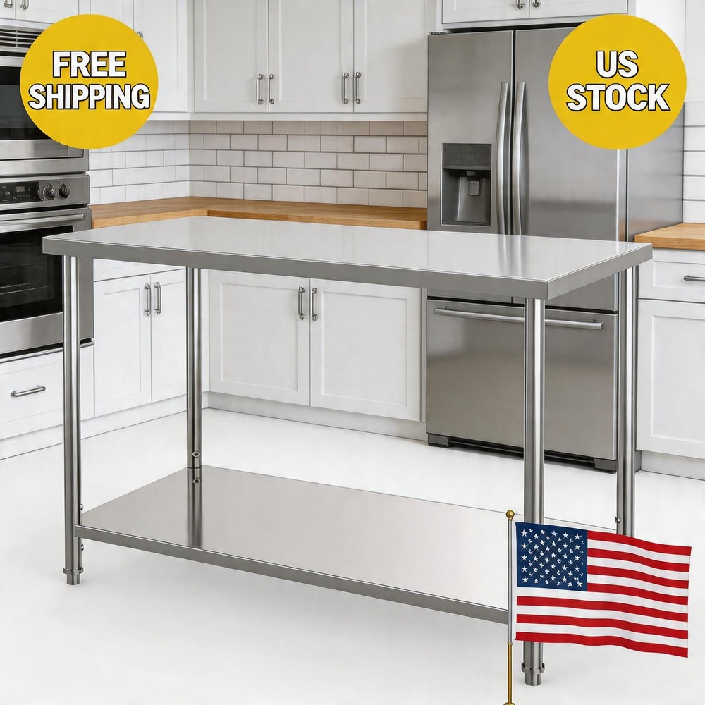 Heavy Duty 2-Tier Stainless Steel Commercial Prep Table 48″x24″x35″ Undershelf