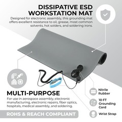 MWRF Source ESD Mat Kit with Wrist Strap and Grounding Cord 2 FT x 3 FT x 0.1…