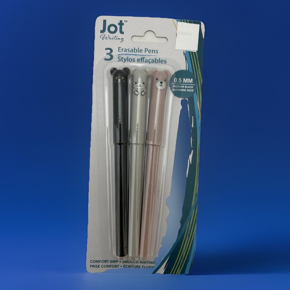 Jot Writing 3 Erasable Medium Black Animal Themed Pens