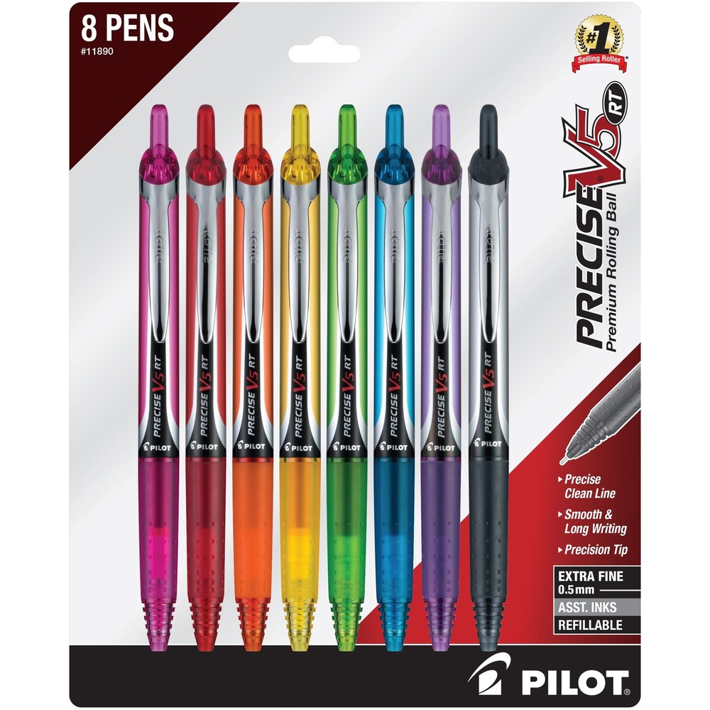 Pilot Precise V5 Rt Premium Rolling Ball Pen Pack Of 8 Vibrant Colors