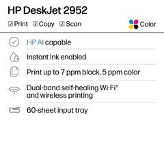 HP DeskJet 2952 Wireless All-in-One Color Inkjet Printer, 3 Months Free Instant