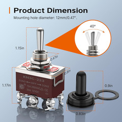 Joinfworld Momentary Toggle Switch 12V DC 3 Way 30 Amp DPDT 6 Pin (On)-Off-(On)