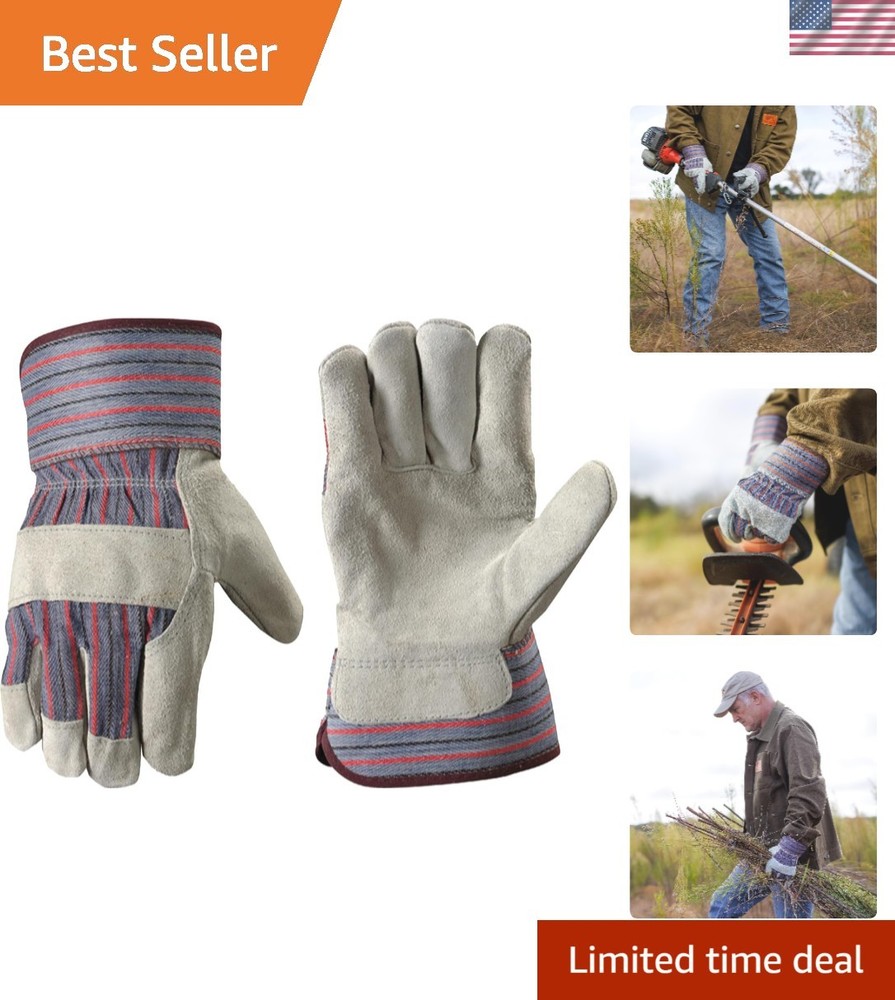 Durable Large Leather Work Gloves with Reinforced Palm – Ideal for Construction