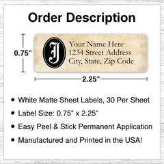 60 Return Address Labels Personalized Printed 3/4 x 2 1/4 Parchment Old English