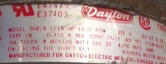 DAYTON FAN 3M826, 1/15HP, 1550RPM, 115V, 60HZ, 2.3A, TYPE U8