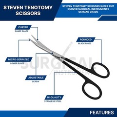 SuperCut Stevens Tenotomy Scissors Surgical Dental 4.5″ Curved German Grade