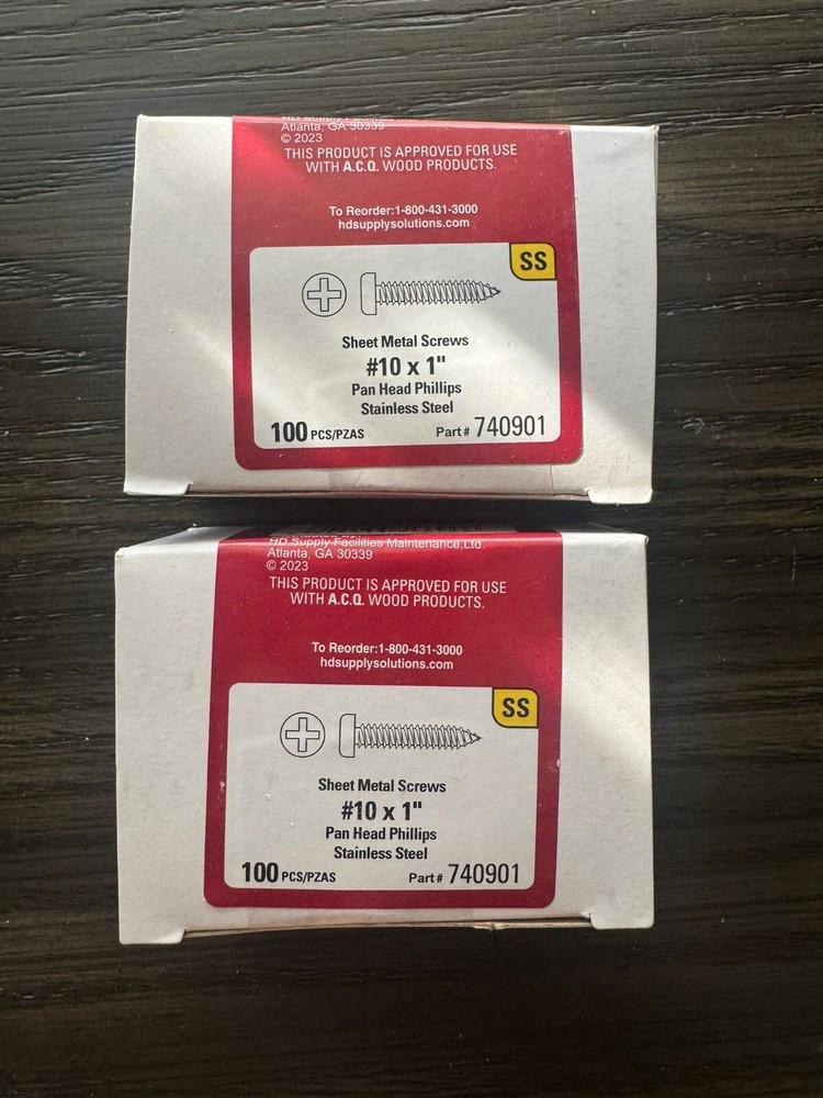 Sheet Metal Screws #10 X 1″ Pan Head Phillips, 2 Boxes Of 100 each