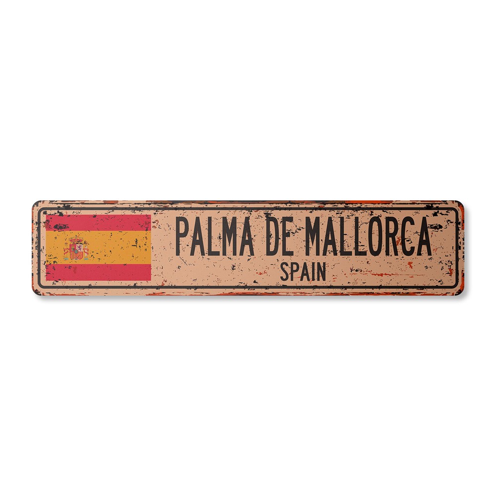 PALMA DE MALLORCA SPAIN Vintage Street Sign Spaniard flag city country rustic