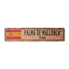 PALMA DE MALLORCA SPAIN Vintage Street Sign Spaniard flag city country rustic