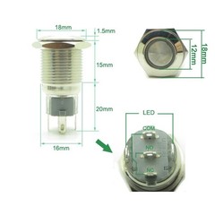 US Stock 16mm Metal Push Button Switch 12V – 24VDC Wide Voltage LED Waterproof