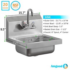Stainless Steel Hand Sink 15 in. x 15 in. with Faucet