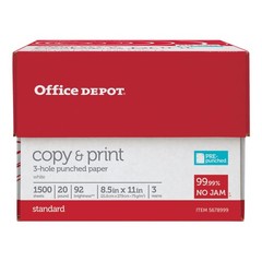 Office Depot® 3-Hole Punched Multi-Use Printer & Copy Paper, 3 True, White