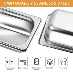 4 Pack 1/9 Size x 2.5 Inch Deep Steam Table Pan Stainless Steel Anti-Jam Pan