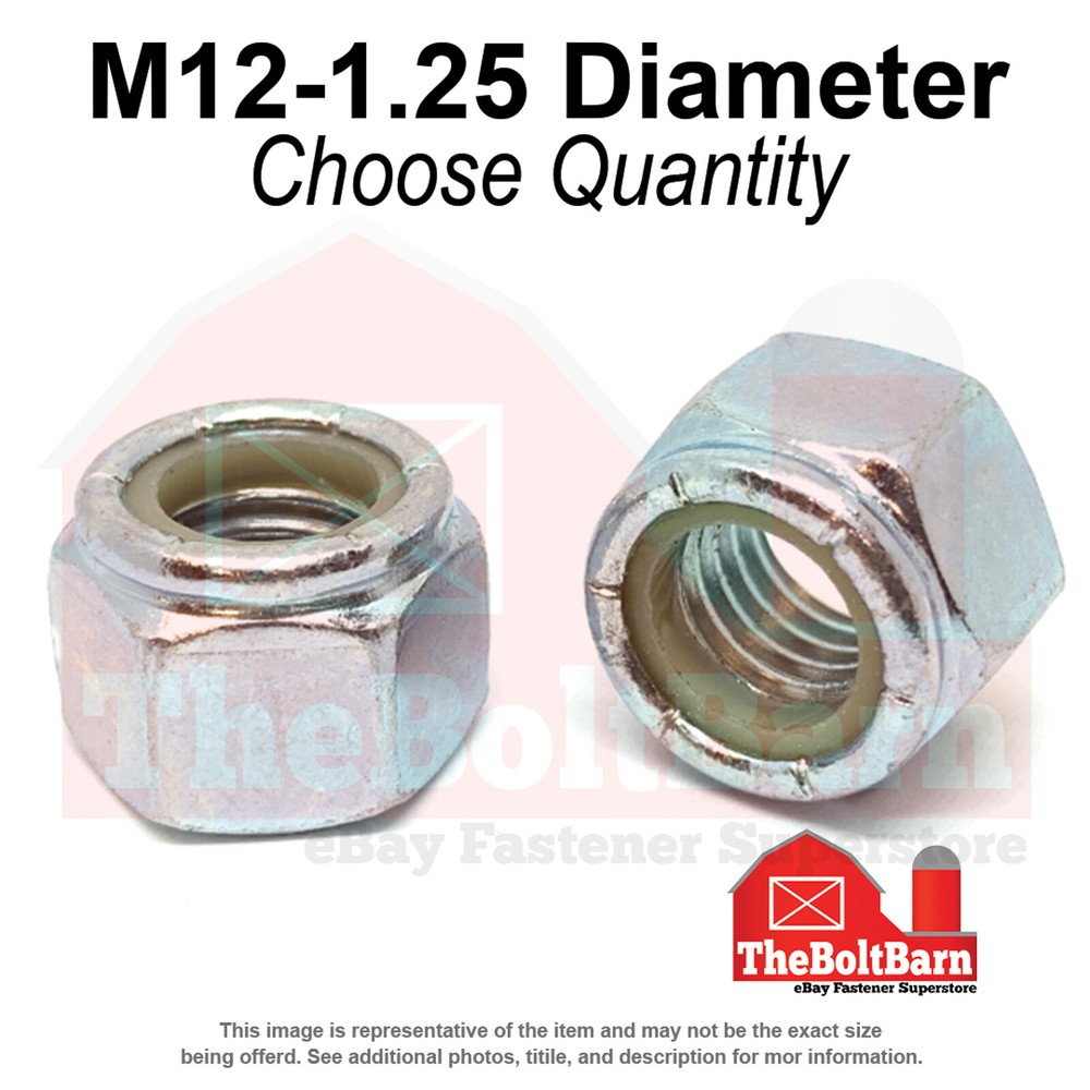M12-1.25 Class 10 Nylon Insert Hex Nuts Zinc Clear Extra Fine Thread (Pick Qty)