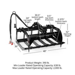 Titan Attachments 48in Economy Skid Steer Root Grapple Bucket Attachment