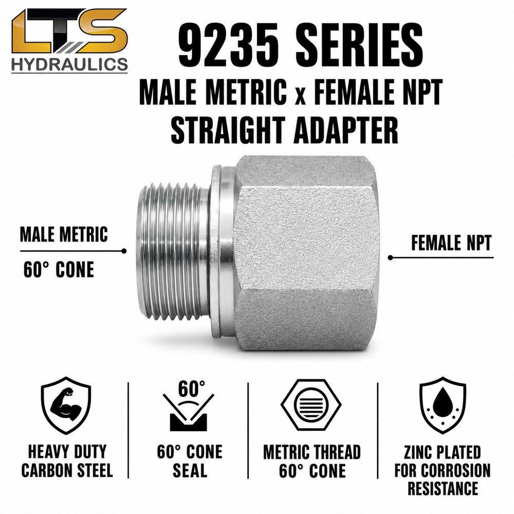 14 mm Male Metric Port 60° Cone x 1/4″ Female NPT Pipe 9235-14-04 with Oring