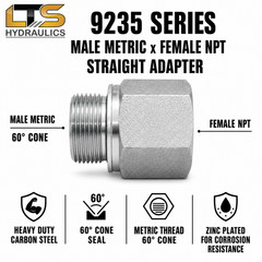 14 mm Male Metric Port 60° Cone x 1/4″ Female NPT Pipe 9235-14-04 with Oring