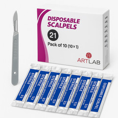 PACK OF 10 STERILIZED DISPOSABLE SCALPELS #21-SINGLE USE – DISSECTING, SURGICAL