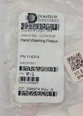 (16 Pack) Duratech PN-114314 Hand Wash Only Sign Adhesive 3M Decal VHB Back