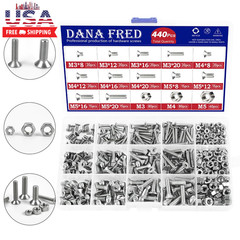 440 Pieces Flat Hex Socket Head Cap Screws Kit 304 Stainless Steel M3 M4 M5 Metr
