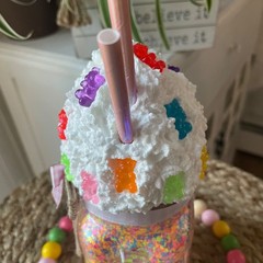 Farmhouse Candy Bear Ice Cream Confetti Sundae. Faux Pint Size Dessert Decor.