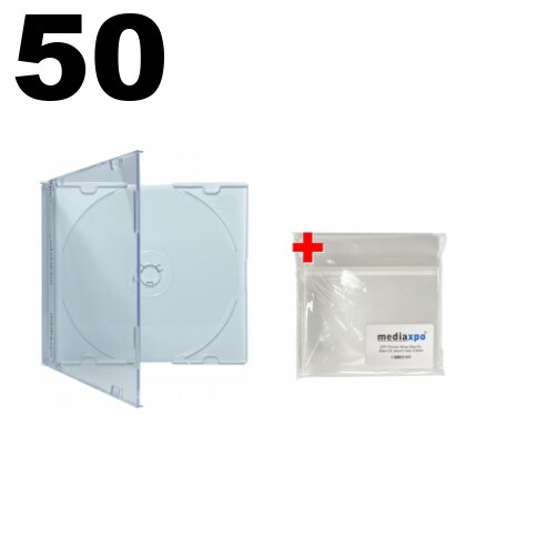 50 SLIM WHITE Color CD Jewel Cases & 100 OPP Bags