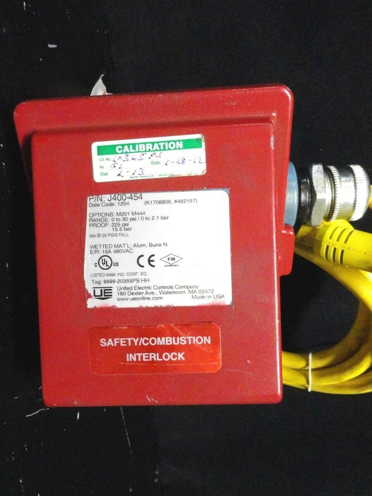 J400-454 UNITED ELECTRIC CONTROLS COMPANY ( 0-30 psi ) CALIBRATION TAG