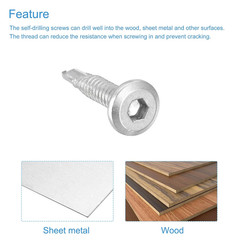 200Pcs Hex Socket Self Tapping Screws, #10 X 1 410 Stainless Steel Flat Head She