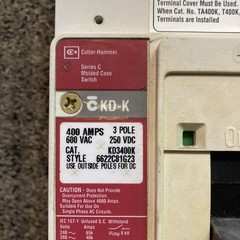 Cutler-Hammer KD3400K 400AMP 600V 3 Pole Circuit Breaker A+ working condition
