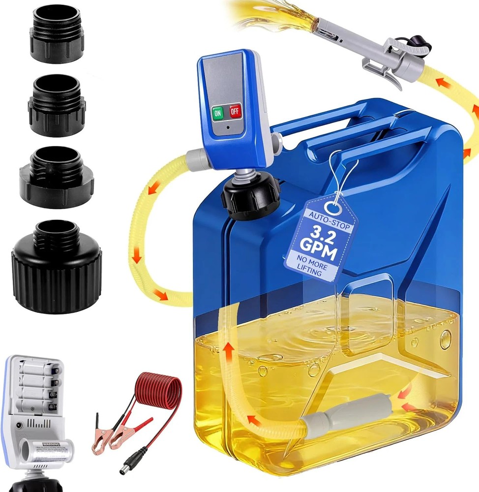 Fuel Transfer Pump with Auto-Stop, 3.2 Gallon per Min, 4 Size Adapters Gas Can P