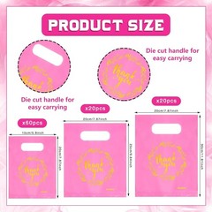 100 PCS 3 Sizes Thank You Plastic Merchandise Bags Shopping Bag with Handle Reta