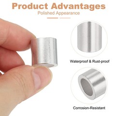50Pcs 3/8″(10mm) Aluminum Crimping Loop Sleeve Round Wire Rope Stop Silver