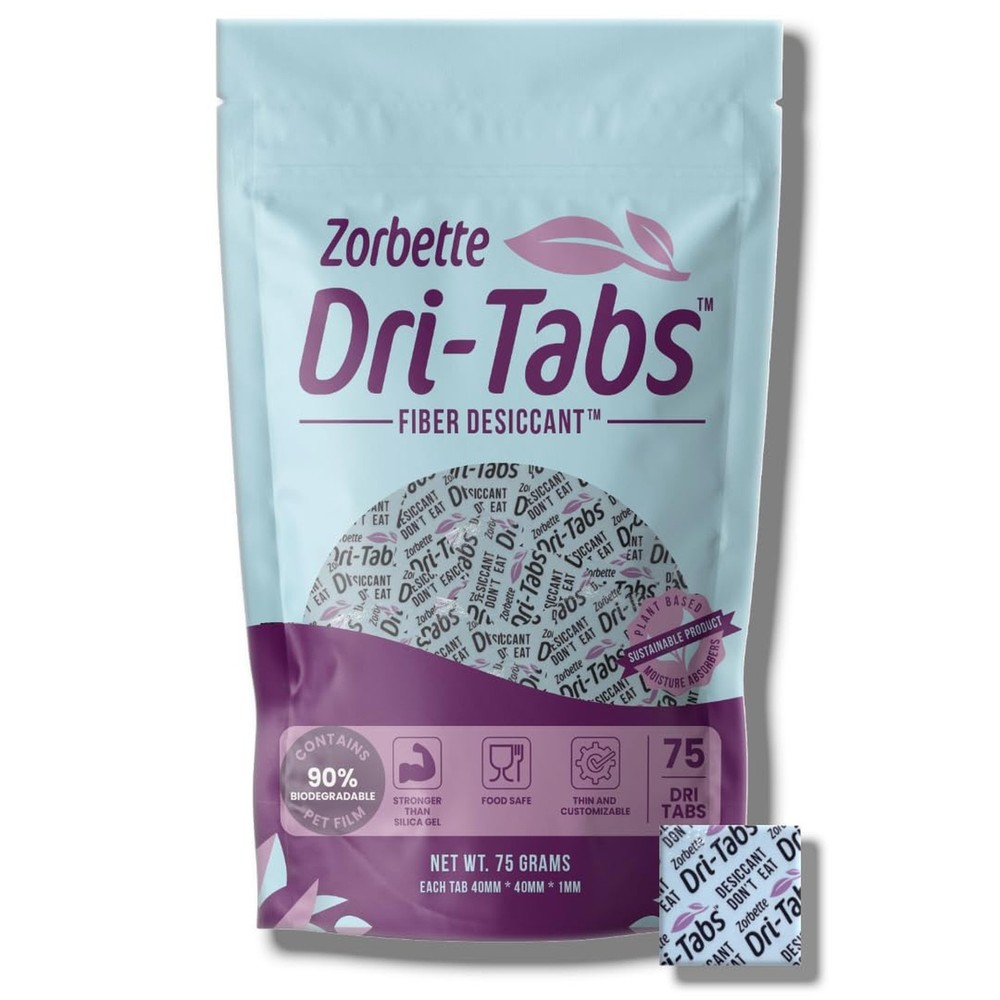 Food Safe Moisture Absorbers, Plant Based, 75pk, Small Slim Tabs for Pantry and