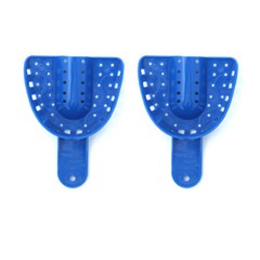 2PCS Dental Impression Trays Blue Plastic Perforated Set Upper / Lower S/M/L/XL