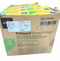 10 Boxes (150 Gloves each) Medline FitGuard FG1503 Stretch Vinyl Exam Gloves L