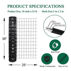 Black PVC Coated Welded Wire Fence 36 Inch x 25 Foot, 2 Inch x 3 Inch 16GA, G…
