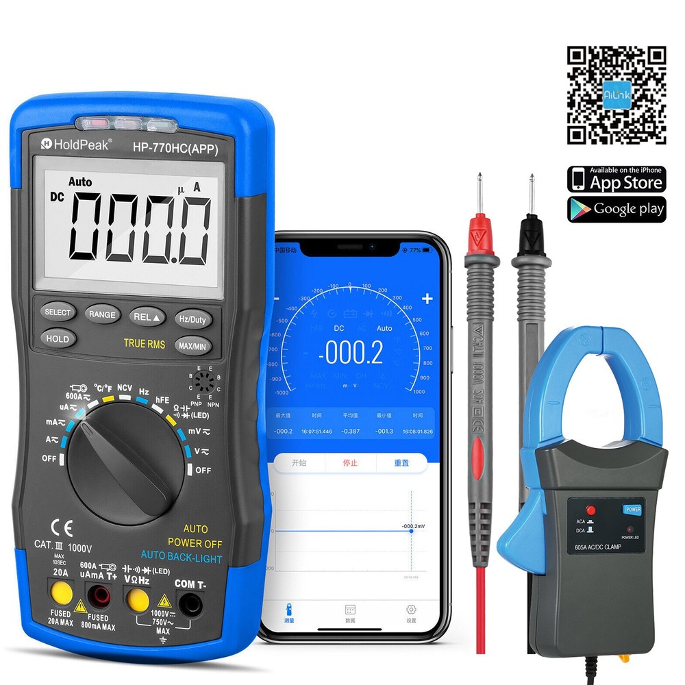 Digital Multimeter True RMS 600A DC/AC Current 6000 Counts w/ Temperature & NCV
