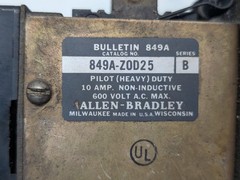 Allen-Bradley 849A-Z0D25 Pilot (Heavy) Duty Timer Relay Assembly with 120V Coil