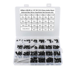 440Pcs 22 Sizes,4#-40 to 1/4″-20 Standard SAE Allen Head Socket Hex Grub Screw A