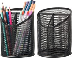 2 Pack Pen Holder Mesh Round Pencil Holder Desktop Organizer 3 Compartments, …