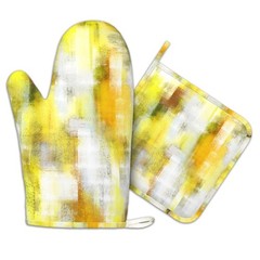 Yellow Modern Art Gray Oven Mitts and Pot Holders Heat Resistant Kitchen Glov…