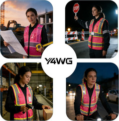 Safety Vest for Women with Pockets Snug Fit Neon Reflective Mesh Work Vest