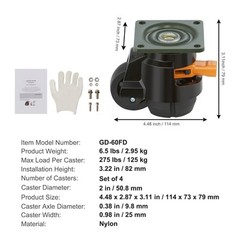 VEVOR Leveling Casters Adjustable Nylon Plate Mounted Caster 1100 lbs Set of 4