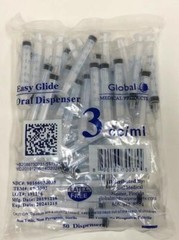 Global Medical Products 3cc/ml Oral Syringe Clear with Tip Cap 305220 – 50