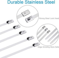 100 Pcs Stainless Steel Metal Zip Ties Heavy Duty Self-Locking Cable Ties US